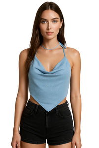 Thumbnail for Women's Sparkle Halter Bandana Top Aesthetic Backless Crop