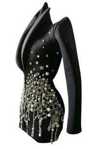 Thumbnail for Women's Sparkly Crystal Pearls Mini Dress Black -, Dress , Drestiny , Australia, Black, Canada, L, Long Sleeves, M, Mini Dresses, New Zealand, S, United Kingdom, United States, White, XL , Drestiny , www.shopdrestiny.com