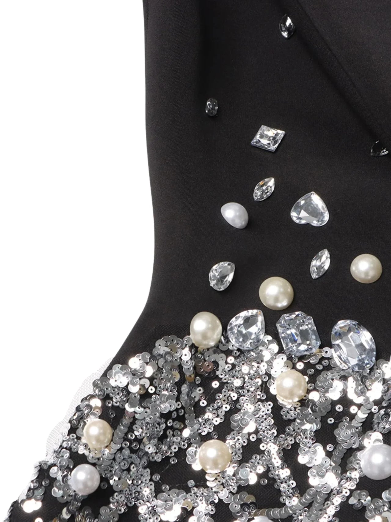 Women's Sparkly Crystal Pearls Mini Dress Black
