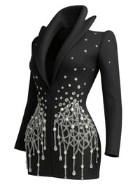 Thumbnail for Black blazer mini dress with crystal embellishments on a white background