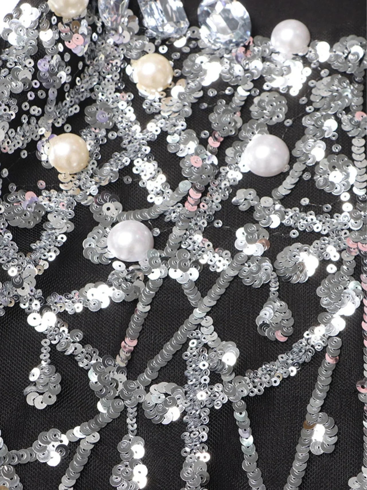 Women's Sparkly Crystal Pearls Mini Dress Black