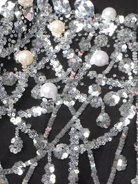 Thumbnail for Women's Sparkly Crystal Pearls Mini Dress Black