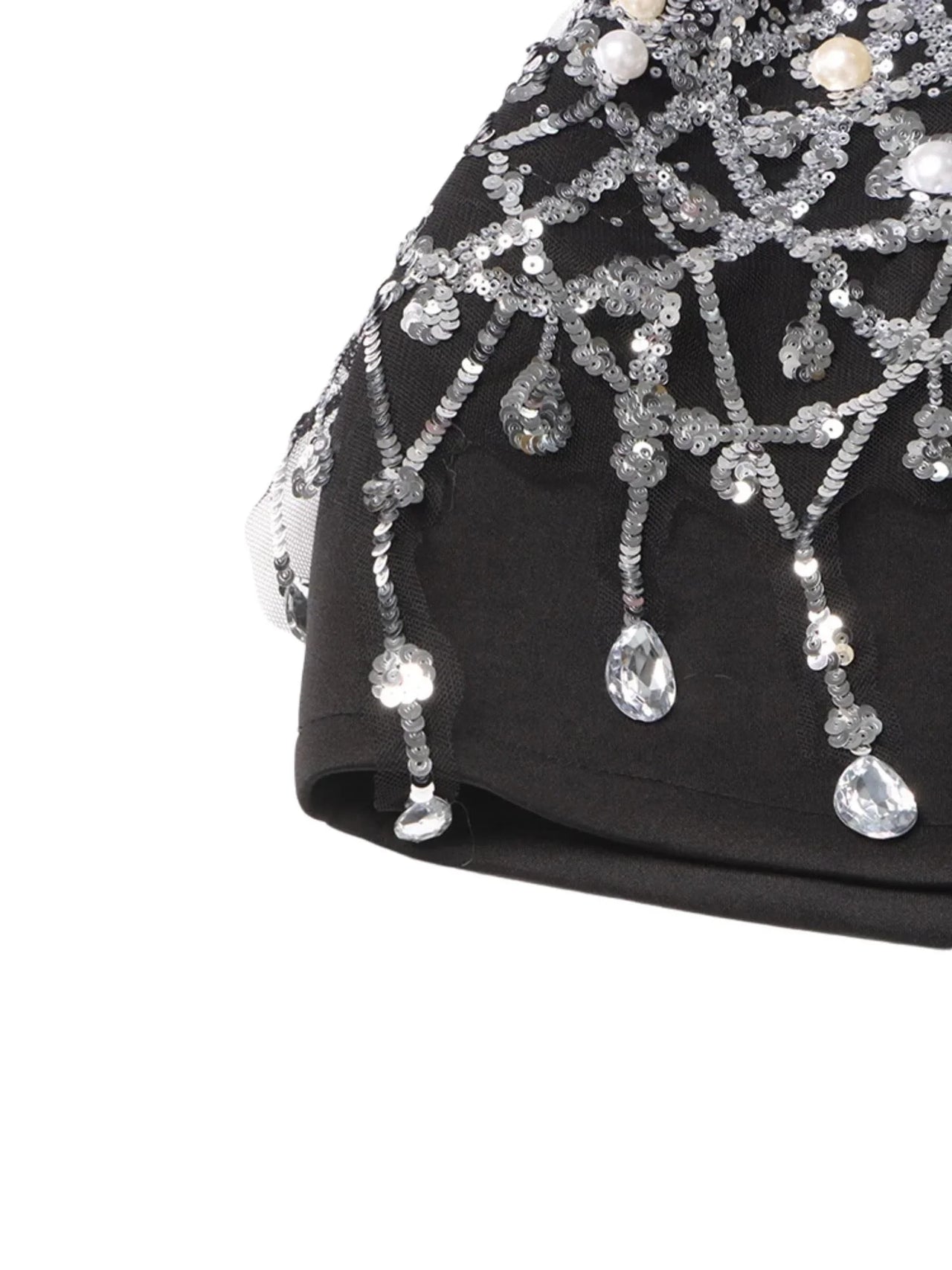 Women's Sparkly Crystal Pearls Mini Dress Black