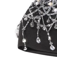 Thumbnail for Women's Sparkly Crystal Pearls Mini Dress Black