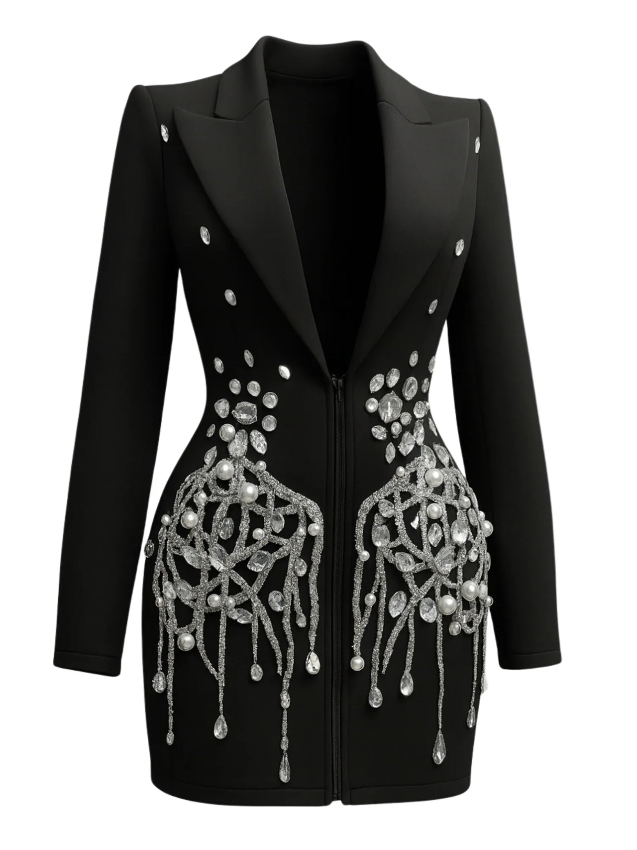 Women's Sparkly Crystal Pearls Mini Dress Black