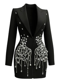 Thumbnail for Women's Sparkly Crystal Pearls Mini Dress Black