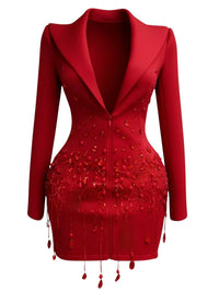 Thumbnail for Women's Sparkly Crystal Pearls Mini Dress Black