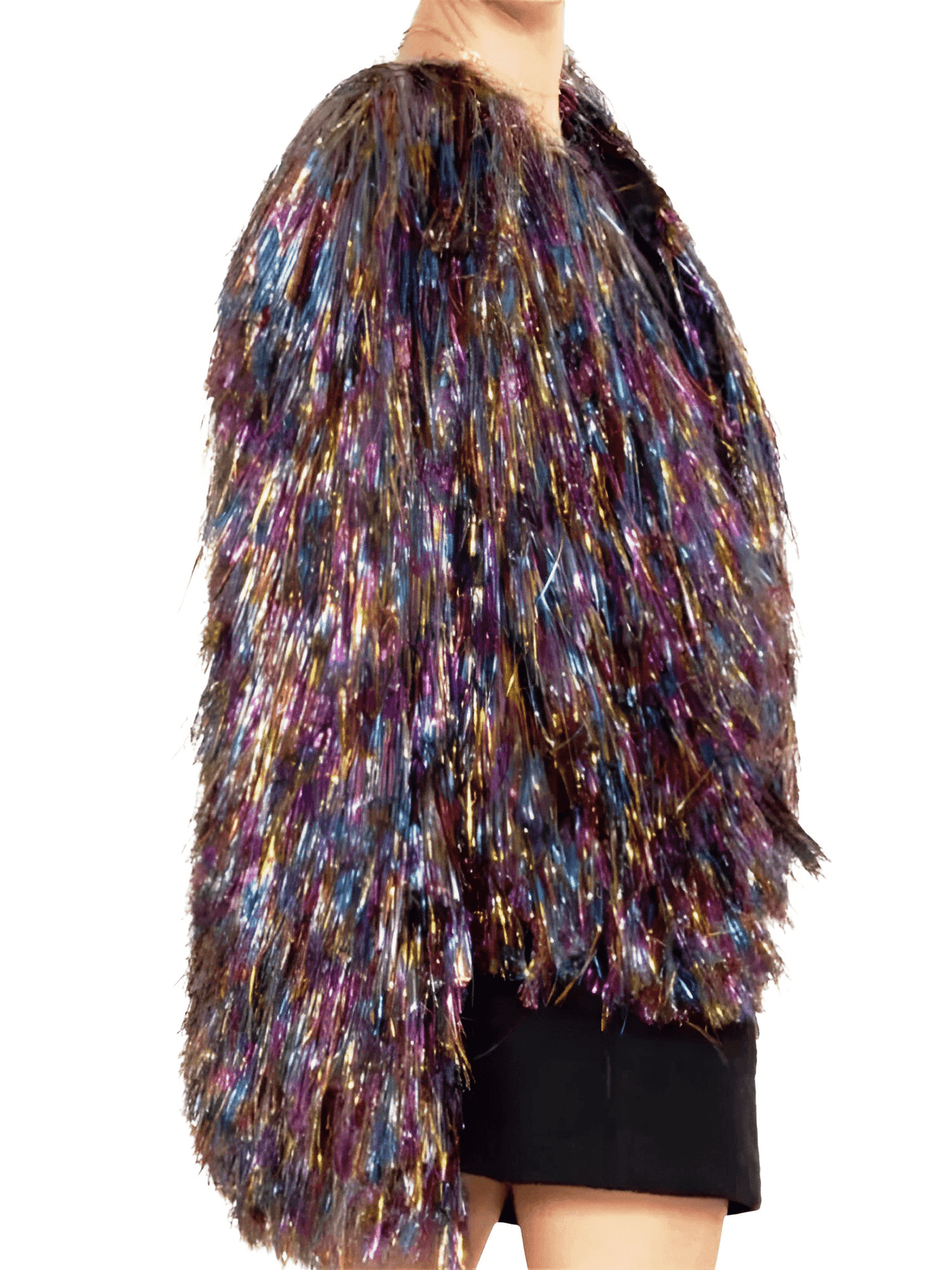 Women's Sparkly Fur Jacket Long Sleeve Tiered Coat -, Jackets , Drestiny , 10, 12, 14, 14W, 2, 4, 6, 8, Australia, Black, Blue, Burgundy, Coats, Gold, Jackets, New Zealand, Pink, Purple, Red, Silver, United Kingdom, United States , Drestiny , www.shopdrestiny.com