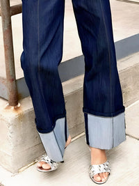 Thumbnail for Women's Straight Leg Jeans 2025 Fall New Contrast Color Split-Joint High Waist Loose Fit Pants Buttoned Casual Trousers, Drestiny, Jeans, Casual Pants, Dark Blue, Deep Blue, S, M, L, XL, XXL, 2XL, 4, 6, 8, 10, 12, 14, United States, United Kingdom, FR, shopdrestiny.com