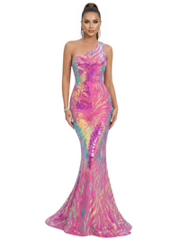 Thumbnail for Women's Stretchy One Shoulder Sleeveless Sequined Maxi Dress