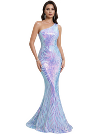 Thumbnail for Women's Stretchy One Shoulder Sleeveless Sequined Maxi Dress