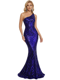 Thumbnail for Women's Stretchy One Shoulder Sleeveless Sequined Maxi Dress