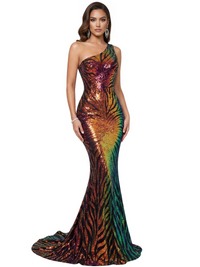 Thumbnail for Women's Stretchy One Shoulder Sleeveless Sequined Maxi Dress