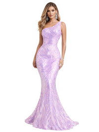 Thumbnail for Women's Stretchy One Shoulder Sleeveless Sequined Maxi Dress