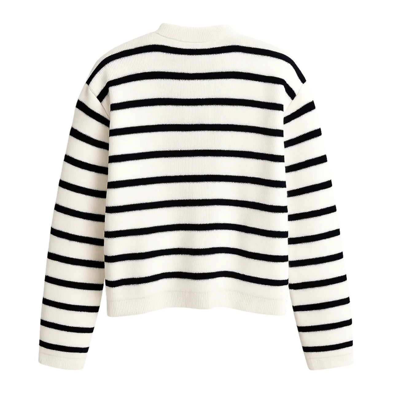 Women's black and white striped sweater on a white background