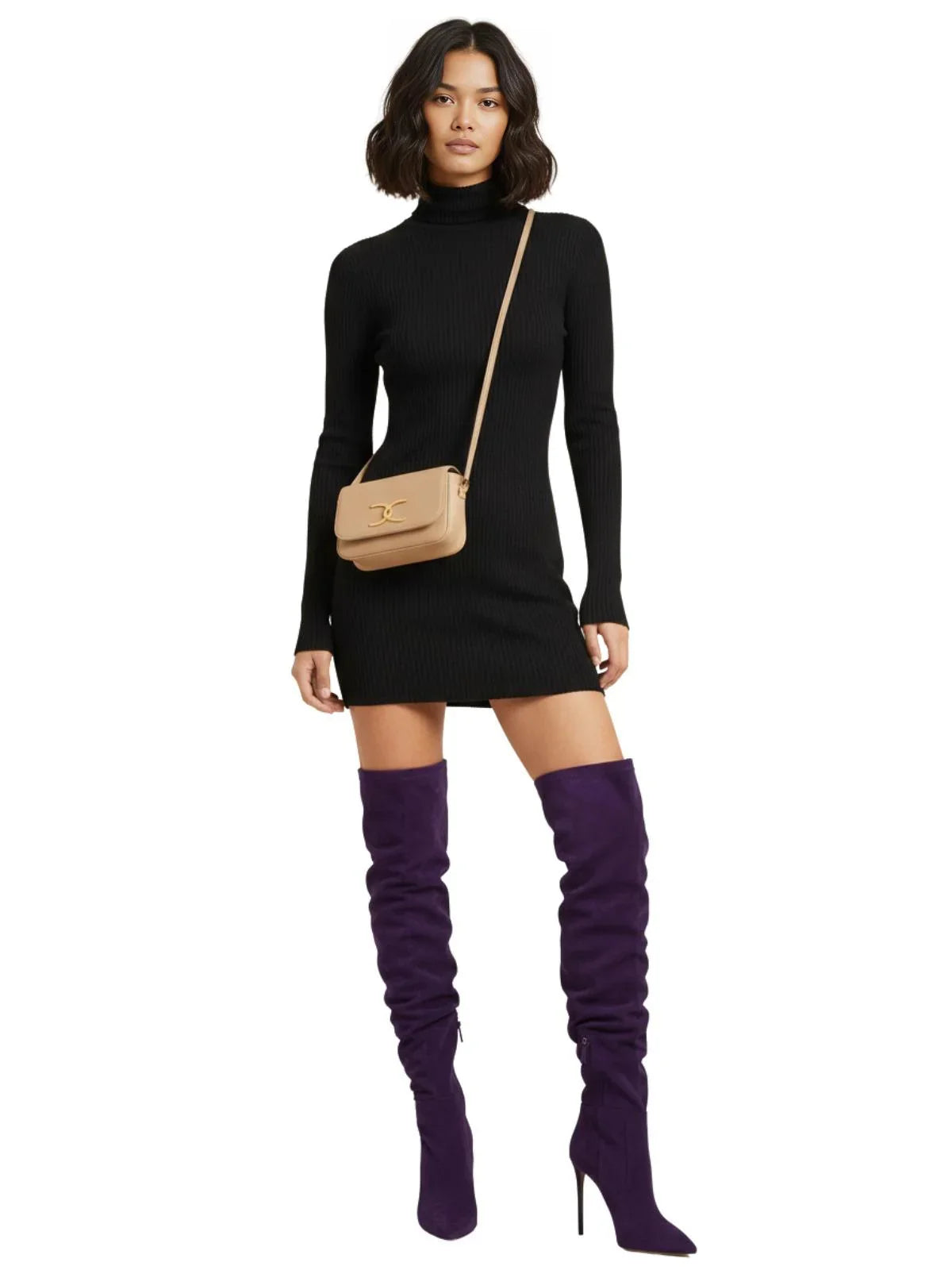 Women's Suede Stiletto Boots Over The Knee Pointed Toe Sexy High Heels Long Boots Solid Color Women's Winter Designer Shoes