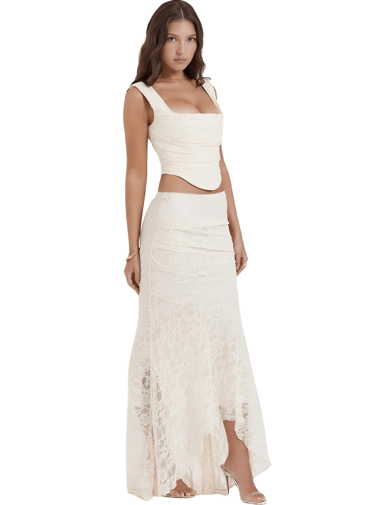Women's Summer 2-Piece Set Women's Outfits Elegant Formal Events Wedding Guest Dresses Sexy Cropped Top and Skirt, Drestiny, Skirt Sets, Sets, Skirts, Casual Shirts, Dress Shirts, Maxi Skirt, Sleeveless, Crop Tops, Corsets, Beige, Antique White, XS, S, M, L, United States, USA, Canada, Australia, New Zealand, United Kingdom, UK, women's summer casual 2-piece set, women's summer vacation 2-piece set, women's summer matching set, women's summer crop top and skirt set, shopdrestiny.com