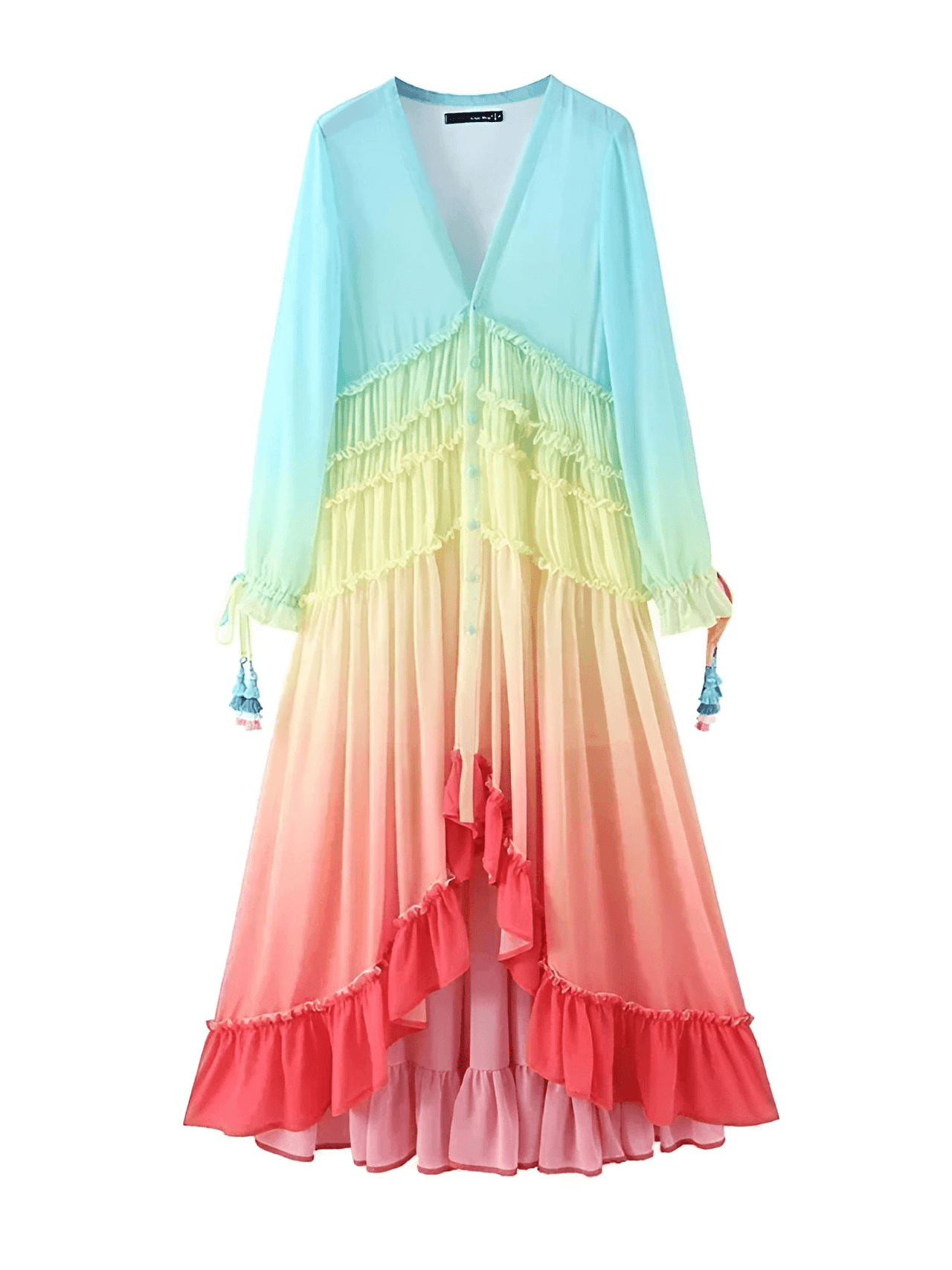 Women's Summer Bohemian Dress Gradient Elegant Maxi Dress Patchwork Rainbow Color Party Dress Ruffles, Drestiny, Dresses, Long Sleeves, Maxi Dresses, Ankle Length Dresses, Rainbow, S, M, L, United States, USA, Canada, Australia, New Zealand, United Kingdom, UK, bohemian summer dress, women's boho dress, casual summer dress, beach dress, boho summer dress, summer maxi dress, beach dress women, womens bohemian dress, shopdrestiny.com