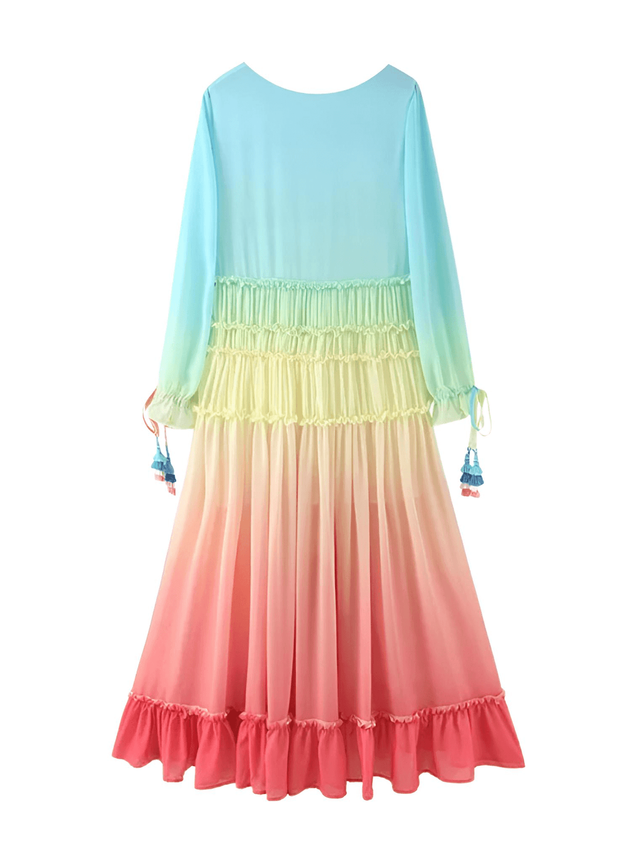 Women's Summer Bohemian Dress Gradient Elegant Maxi Dress Patchwork Rainbow Color Party Dress Ruffles, Drestiny, Dresses, Long Sleeves, Maxi Dresses, Ankle Length Dresses, Rainbow, S, M, L, United States, USA, Canada, Australia, New Zealand, United Kingdom, UK, bohemian summer dress, women's boho dress, casual summer dress, beach dress, boho summer dress, summer maxi dress, beach dress women, womens bohemian dress, shopdrestiny.com