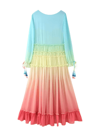 Thumbnail for Women's Summer Bohemian Dress Gradient Elegant Maxi Dress Patchwork Rainbow Color Party Dress Ruffles, Drestiny, Dresses, Long Sleeves, Maxi Dresses, Ankle Length Dresses, Rainbow, S, M, L, United States, USA, Canada, Australia, New Zealand, United Kingdom, UK, bohemian summer dress, women's boho dress, casual summer dress, beach dress, boho summer dress, summer maxi dress, beach dress women, womens bohemian dress, shopdrestiny.com