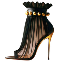 Thumbnail for Black Mesh with Gold Stud Thin Heeled High Stiletto Heel Ankle Boots Open Pointed Toe Stilettos Heels Sexy Short Boots Women, Drestiny, Heels, High Heels, Ankle Boots, Gold and Black, Peep Toe, Sandals, Stilettos, United States, USA, Australia, New Zealand, United Kingdom, Stiletto ankle boots, High heel ankle boots, black stiletto ankle boots,4, 5, 6, 6.5, 7.5, 8.5, 9, 9.5, 10, 10.5, 12, 13, 13.5, shopdrestiny.com