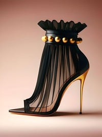 Thumbnail for Black Mesh with Gold Stud Thin Heeled High Stiletto Heel Ankle Boots Open Pointed Toe Stilettos Heels Sexy Short Boots Women, Drestiny, Heels, High Heels, Ankle Boots, Gold and Black, Peep Toe, Sandals, Stilettos, United States, USA, Australia, New Zealand, United Kingdom, Stiletto ankle boots, High heel ankle boots, black stiletto ankle boots,4, 5, 6, 6.5, 7.5, 8.5, 9, 9.5, 10, 10.5, 12, 13, 13.5, shopdrestiny.com