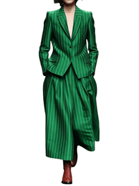Thumbnail for Women's Trendy Pant Sets Autumn British Style Striped Loose Wide Leg Women's England Capris Urban Women's Blazer Set, Drestiny, Sets, Pant Sets, Pant Suits, Dress Pants, Jackets, Blazers, Wine Red, Green, S, M, L, XL, XXL, 4, 6, 8, 10, 12, 14, United States, Canada, Australia, New Zealand, United Kingdom, shopdrestiny.com