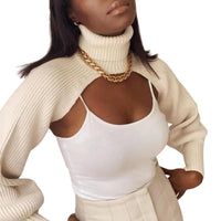 Thumbnail for Women's Turtleneck Bolero Sweater Long Lantern Sleeve Pullover Top
