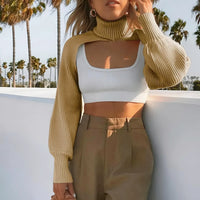 Thumbnail for Women's Turtleneck Bolero Sweater Long Lantern Sleeve Pullover Top