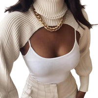 Thumbnail for Women's Turtleneck Bolero Sweater Long Lantern Sleeve Pullover Top