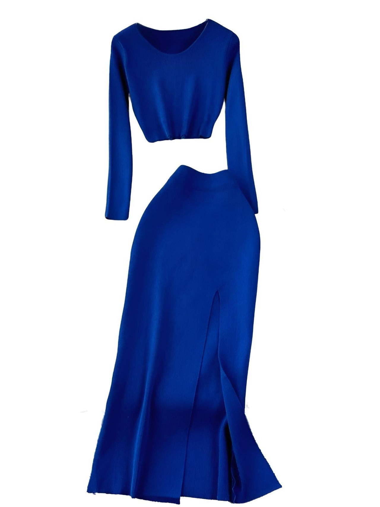 Women's Two Piece Skirt Suits Long Sleeves Knit Top + Split Long Skirt Sets -, Outfit Sets , Drestiny , Australia, Black, Brown, Canada, Casual Shirts, Crop Tops, Deep Pink, Green, Khaki, Light Blue, Long Sleeves, New Zealand, Skirt Sets, Skirts, Teal, United Kingdom, United States, White , Drestiny , Wine Red, Dark Blue, Mint Green, www.shopdrestiny.com