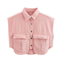 Thumbnail for Pink sleeveless shirt with buttons on a white background