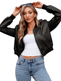Thumbnail for Women's Vintage Imitation Leather Bomber Jacket -, Jackets , Drestiny , Australia, Black, Jackets, L, M, New Zealand, S, United Kingdom, United States, XL, XS , Drestiny , www.shopdrestiny.com