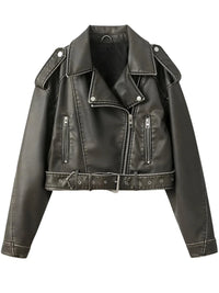 Thumbnail for Coal grey leather jacket on a white background