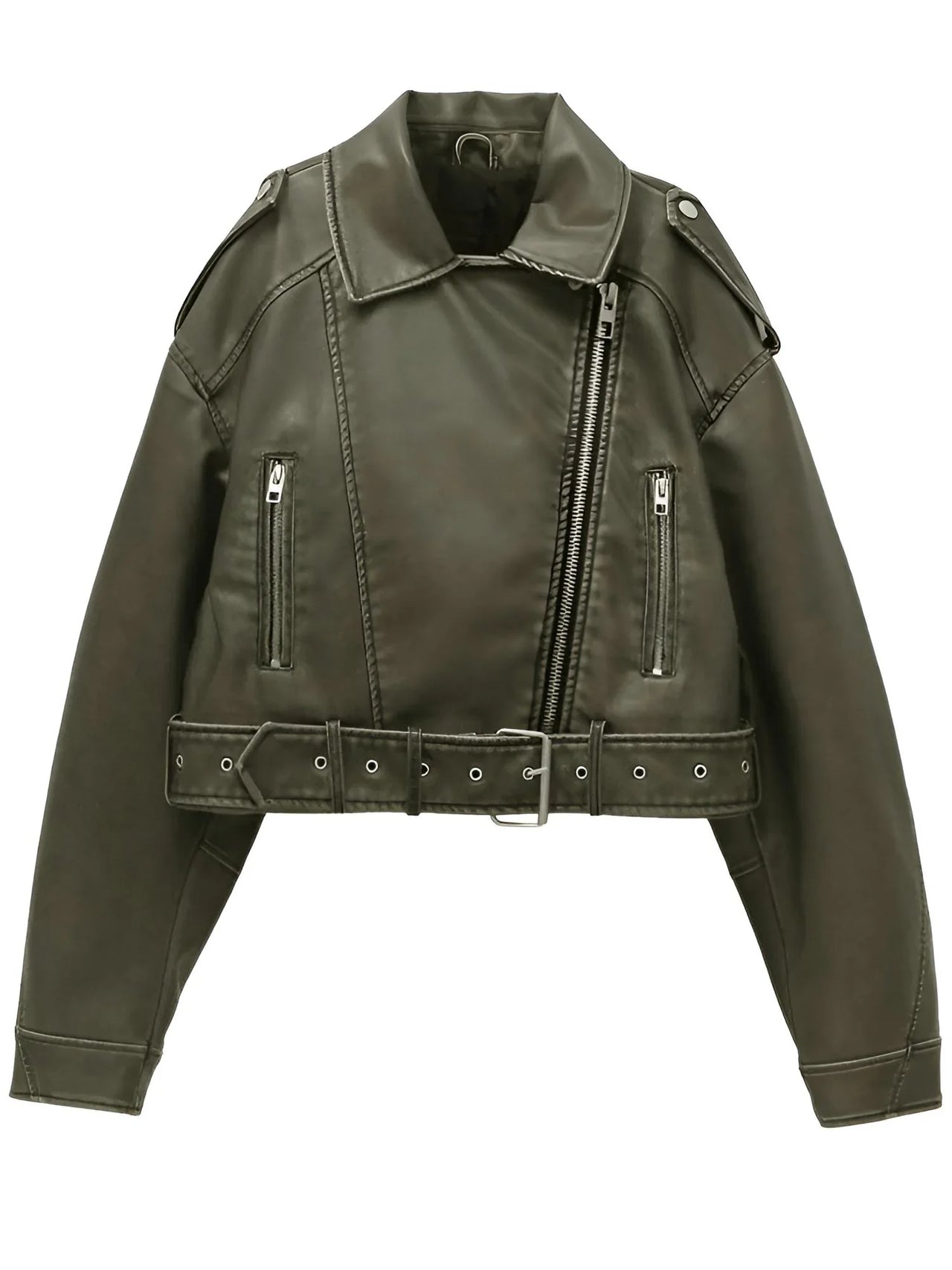 Women's Vintage Loose Faux Leather Short Jacket with Belt -, Jackets , Drestiny , Australia, Black, Jackets, L, M, New Zealand, S, United Kingdom, United States, XL, XS , Drestiny , www.shopdrestiny.com