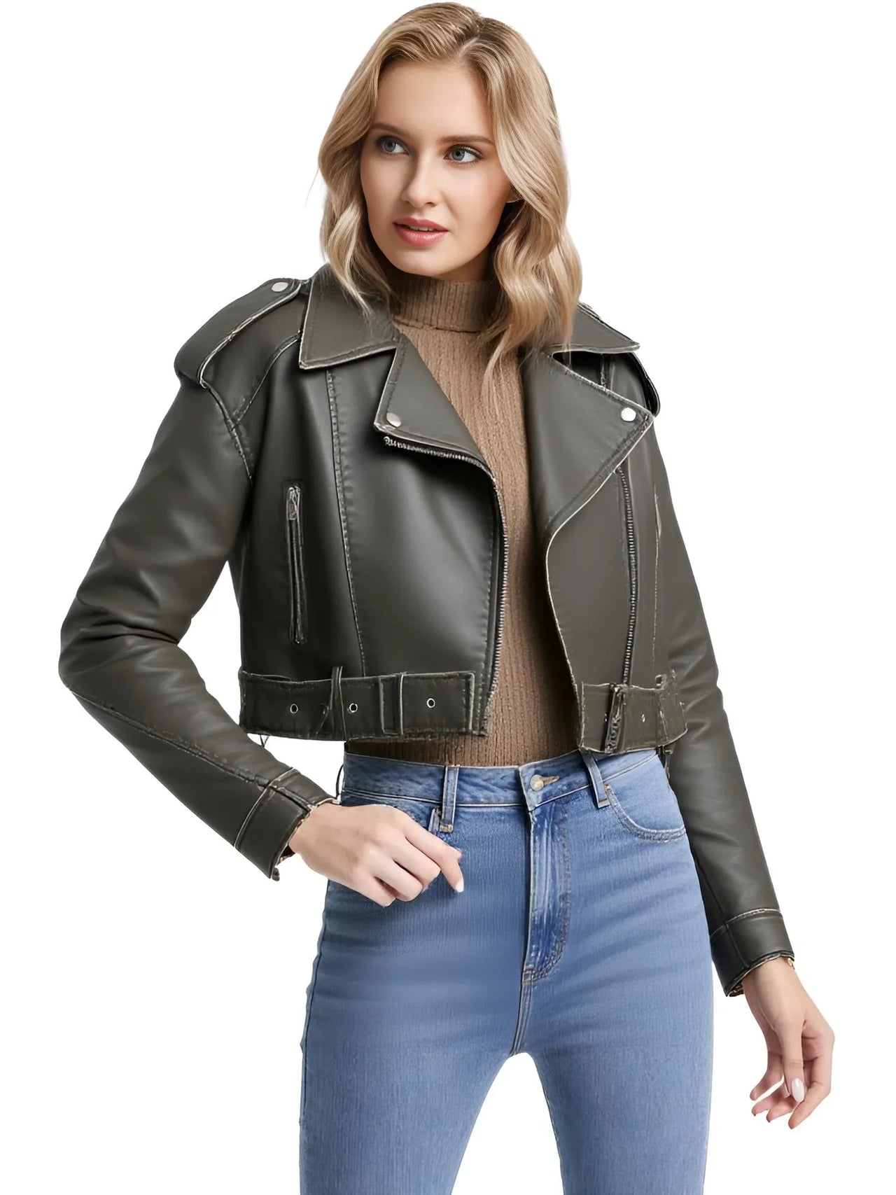 Women's Vintage Loose Faux Leather Short Jacket with Belt -, Jackets , Drestiny , Australia, Black, Jackets, L, M, New Zealand, S, United Kingdom, United States, XL, XS , Drestiny , www.shopdrestiny.com