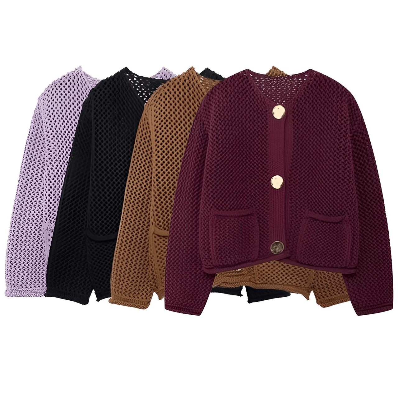 Women's Vintage Sweater With Pockets Single Breasted Knitted Sweater Chic Lady -, Sweaters , Drestiny , 10, 4, 6, 8, Australia, Black, Brown, Cardigans, FR, Gold, L, Long Sleeves, M, Purple, S, Sweaters, United Kingdom, United States, Wine Red , Drestiny , www.shopdrestiny.com