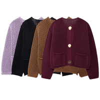 Thumbnail for Women's Vintage Sweater With Pockets Single Breasted Knitted Sweater Chic Lady -, Sweaters , Drestiny , 10, 4, 6, 8, Australia, Black, Brown, Cardigans, FR, Gold, L, Long Sleeves, M, Purple, S, Sweaters, United Kingdom, United States, Wine Red , Drestiny , www.shopdrestiny.com