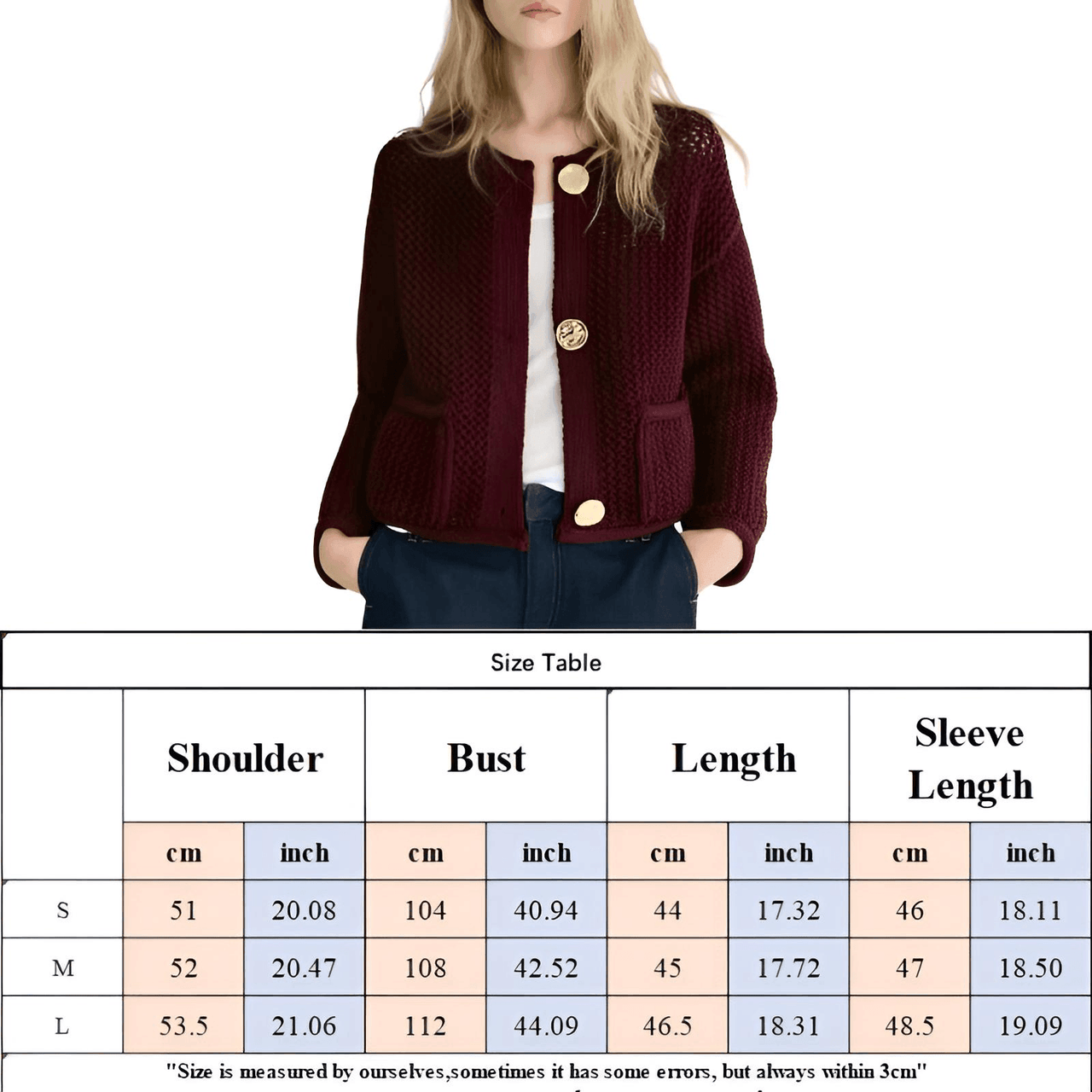 Women's Vintage Sweater With Pockets Single Breasted Knitted Sweater Chic Lady -, Sweaters , Drestiny , 10, 4, 6, 8, Australia, Black, Brown, Cardigans, FR, Gold, L, Long Sleeves, M, Purple, S, Sweaters, United Kingdom, United States, Wine Red , Drestiny , www.shopdrestiny.com