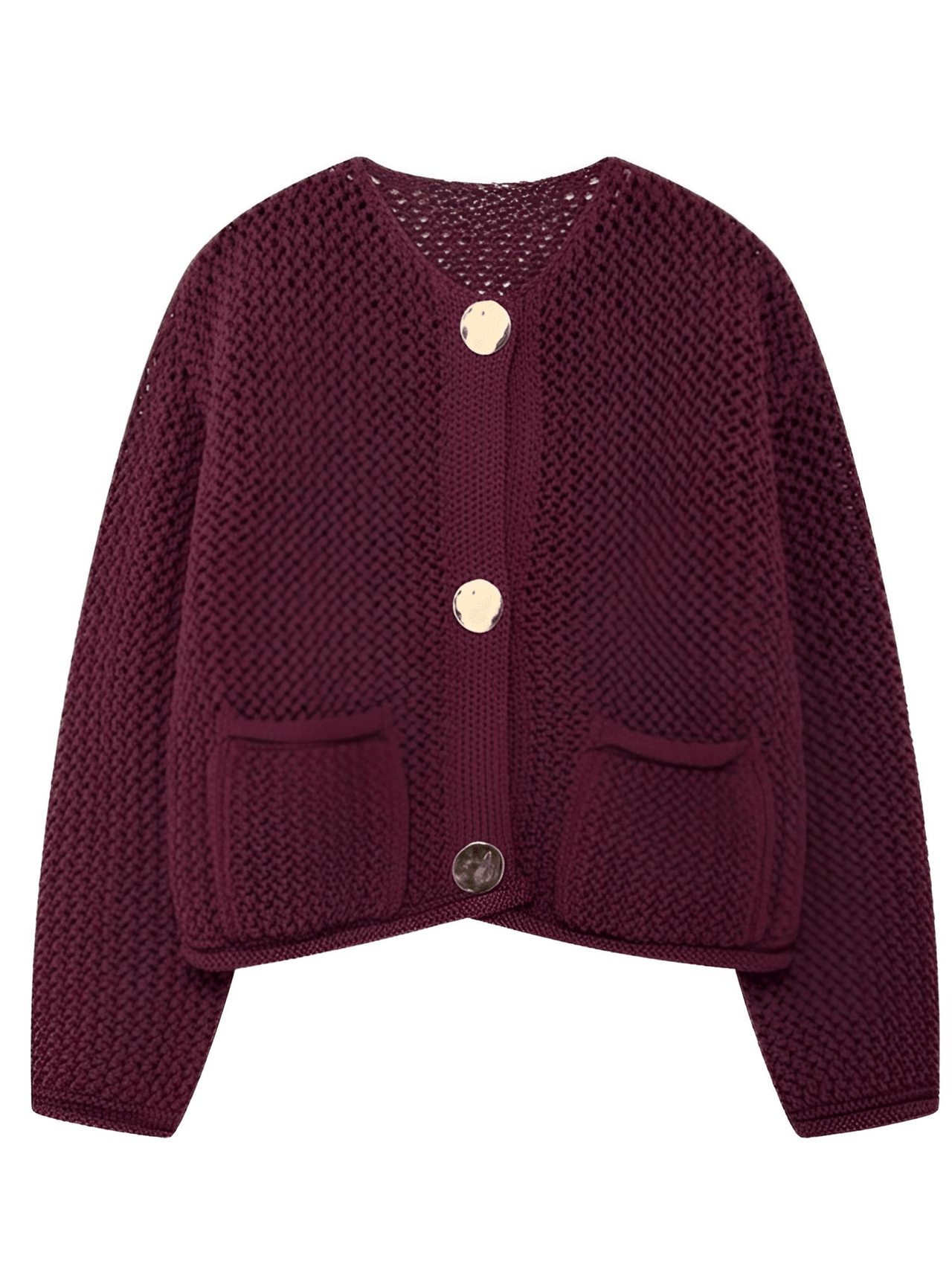 Women's Vintage Sweater With Pockets Single Breasted Knitted Sweater Chic Lady -, Sweaters , Drestiny , 10, 4, 6, 8, Australia, Black, Brown, Cardigans, FR, Gold, L, Long Sleeves, M, Purple, S, Sweaters, United Kingdom, United States, Wine Red , Drestiny , www.shopdrestiny.com