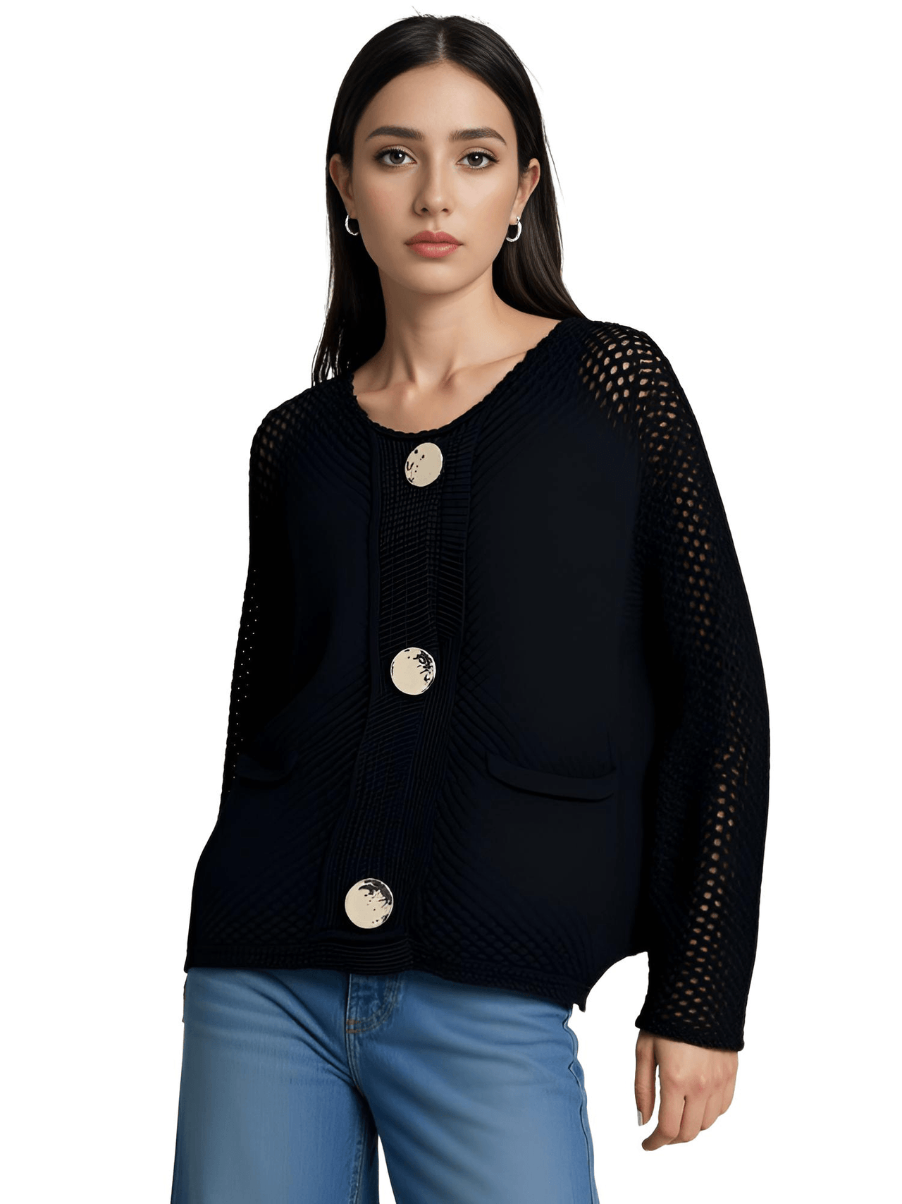 Women's Vintage Sweater With Pockets Single Breasted Knitted Sweater Chic Lady -, Sweaters , Drestiny , 10, 4, 6, 8, Australia, Black, Brown, Cardigans, FR, Gold, L, Long Sleeves, M, Purple, S, Sweaters, United Kingdom, United States, Wine Red , Drestiny , www.shopdrestiny.com