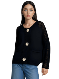 Thumbnail for Women's Vintage Sweater With Pockets Single Breasted Knitted Sweater Chic Lady -, Sweaters , Drestiny , 10, 4, 6, 8, Australia, Black, Brown, Cardigans, FR, Gold, L, Long Sleeves, M, Purple, S, Sweaters, United Kingdom, United States, Wine Red , Drestiny , www.shopdrestiny.com