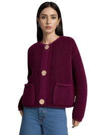 Thumbnail for Women's Vintage Sweater With Pockets Single Breasted Knitted Sweater Chic Lady -, Sweaters , Drestiny , 10, 4, 6, 8, Australia, Black, Brown, Cardigans, FR, Gold, L, Long Sleeves, M, Purple, S, Sweaters, United Kingdom, United States, Wine Red , Drestiny , www.shopdrestiny.com