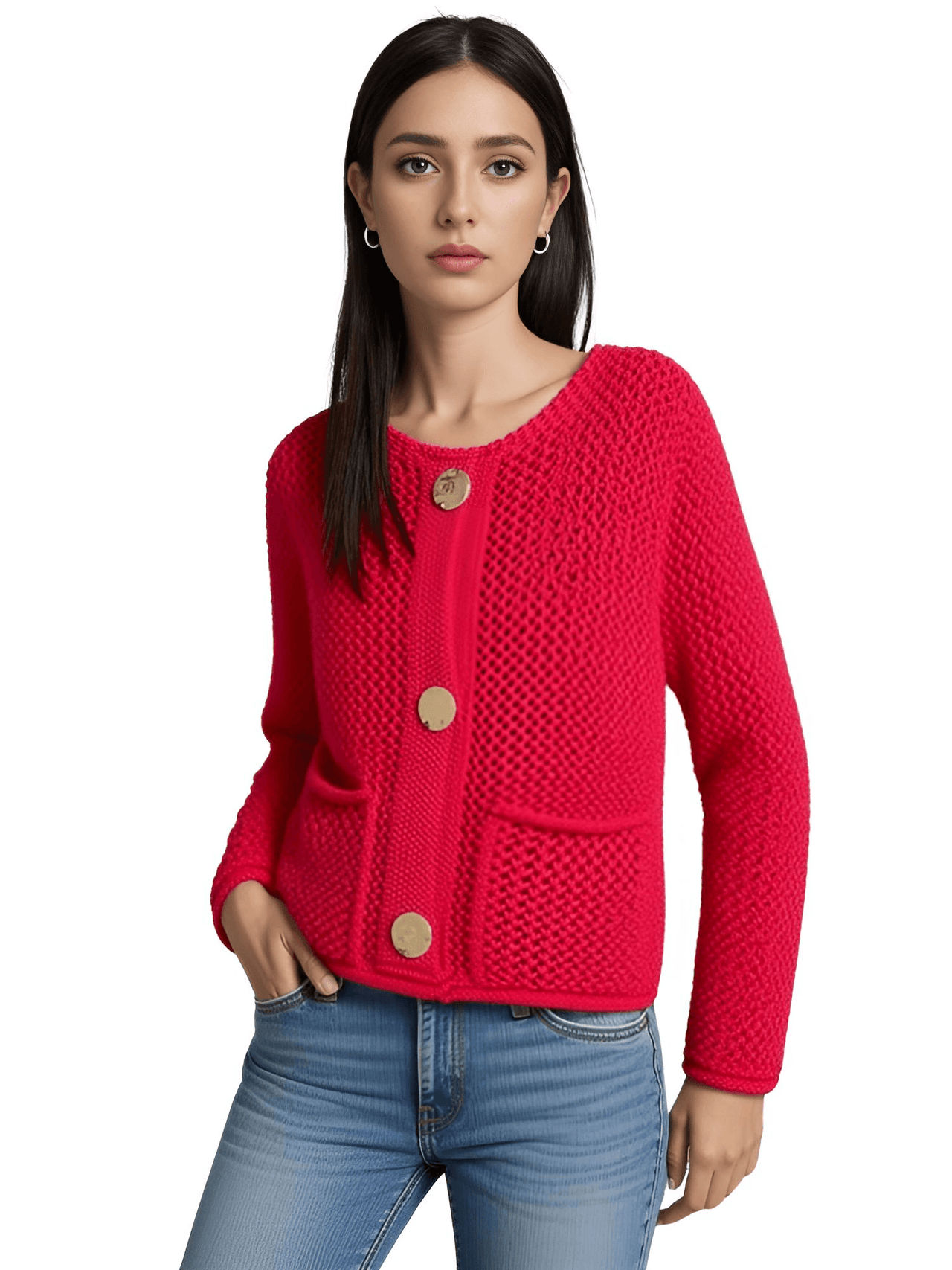 Women's Vintage Sweater With Pockets Single Breasted Knitted Sweater Chic Lady -, Sweaters , Drestiny , 10, 4, 6, 8, Australia, Black, Brown, Cardigans, FR, Gold, L, Long Sleeves, M, Purple, S, Sweaters, United Kingdom, United States, Wine Red , Drestiny , www.shopdrestiny.com