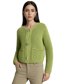 Thumbnail for Women's Vintage Sweater With Pockets Single Breasted Knitted Sweater Chic Lady
