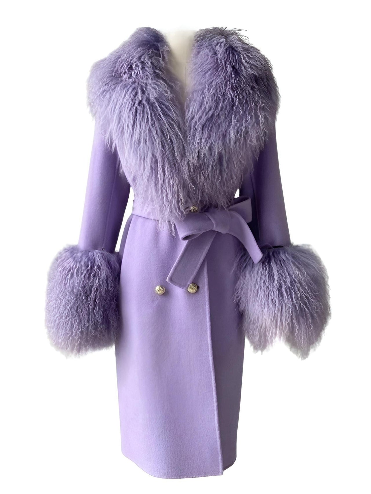 Women's Wool Cashmere Coat With Real Mongolian Sheep Fur Collar and Cuffs Ladies Double Faced Coats Belted Winter Fall Long Coat -, Coats , Drestiny , Australia, Black, Blue, Brown, Coats, Coffee, Dark Brown, Fuchsia, Green, Khaki, L, Light Grey, Light Purple, Lilac, M, Mint, Mint Green, Neon Green, Orange, Pink, Purple, Red, Royal Blue, S, Teal, United Kingdom, United States, Violet Red, White, XL, XXL , Drestiny , www.shopdrestiny.com