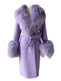 Thumbnail for Women's Wool Cashmere Coat With Real Mongolian Sheep Fur Collar and Cuffs Ladies Double Faced Coats Belted Winter Fall Long Coat -, Coats , Drestiny , Australia, Black, Blue, Brown, Coats, Coffee, Dark Brown, Fuchsia, Green, Khaki, L, Light Grey, Light Purple, Lilac, M, Mint, Mint Green, Neon Green, Orange, Pink, Purple, Red, Royal Blue, S, Teal, United Kingdom, United States, Violet Red, White, XL, XXL , Drestiny , www.shopdrestiny.com
