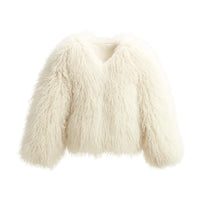 Thumbnail for White fluffy faux fur jacket on a white background