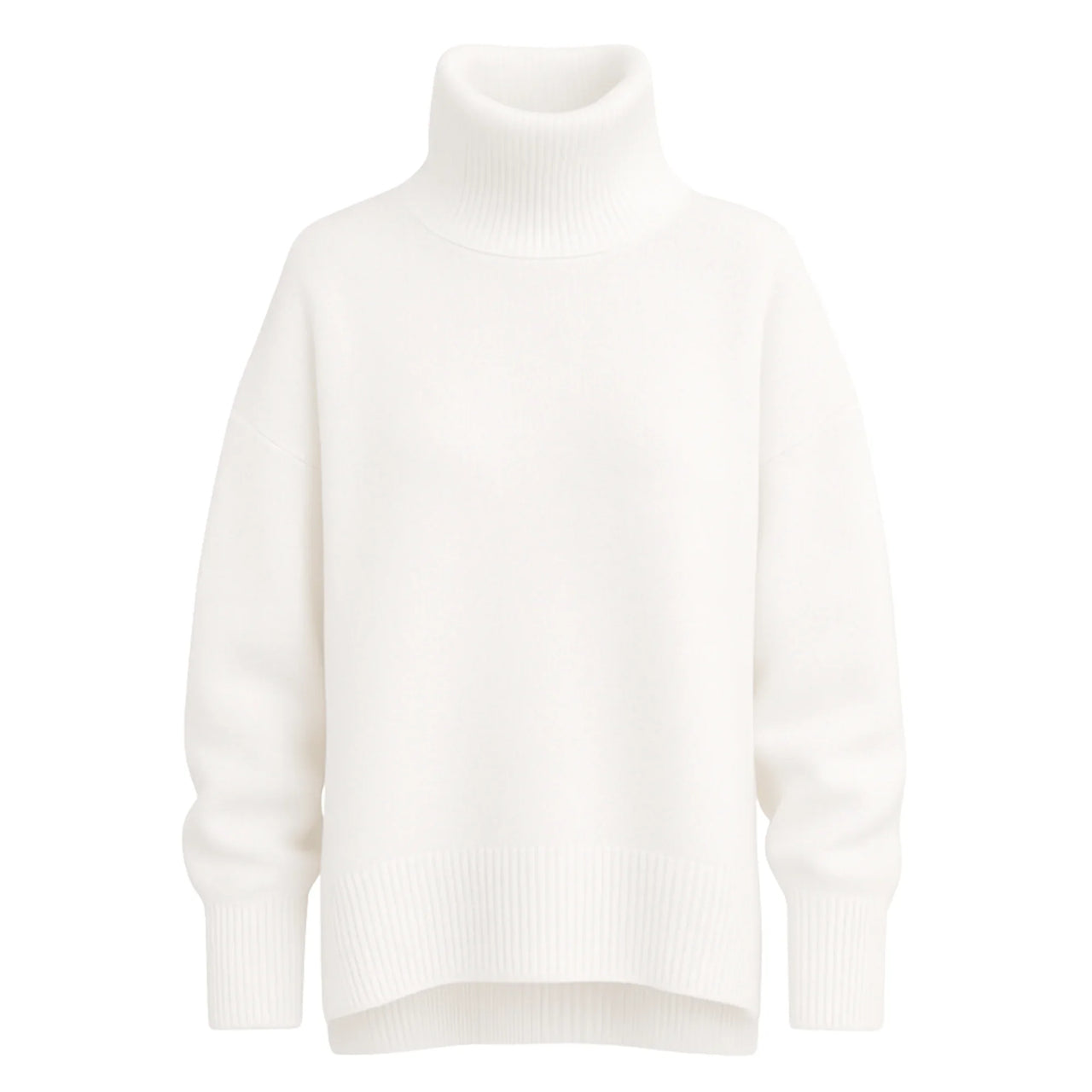 White turtleneck sweater on a white background