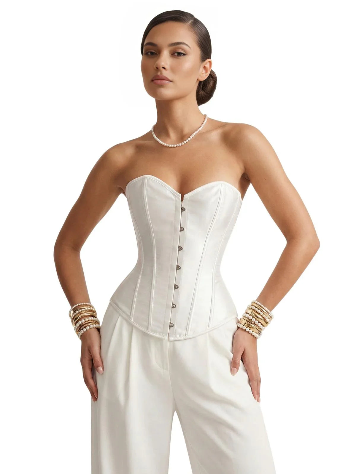 Women's Satin Corset Top Plus Size Bustiers Over Bust Sexy Vintage Style Bridal Corset Women